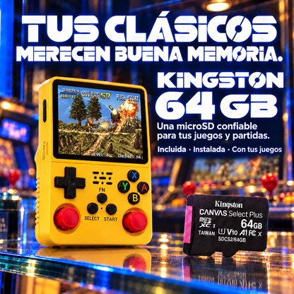MiniRetro Pro con microSD Kingston de 64 GB incluida, instalada y con tus juegos