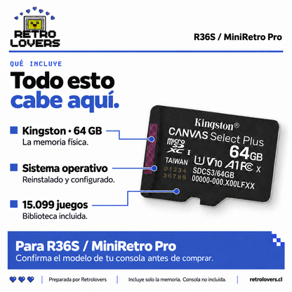 Memoria Kingston 64 GB con juegos para R36S / MiniRetro Pro