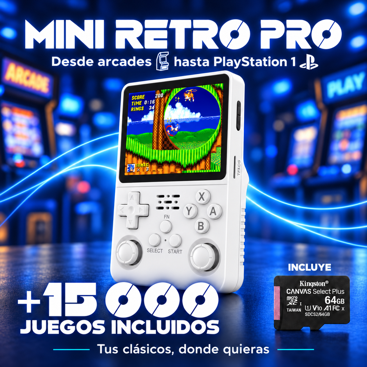 Mini Retro Pro Blanco Puro, más de 15.000 juegos y microSD Kingston incluida