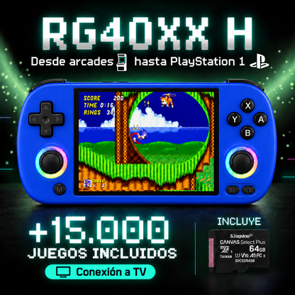 RG40XX H Azul marino, más de 15.000 juegos y microSD Kingston incluida, conexión a TV